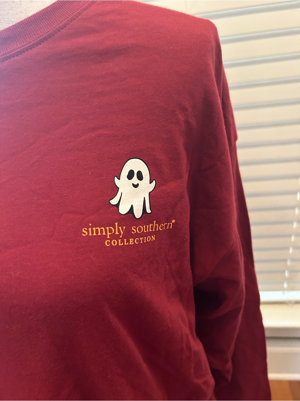 Simply Southern "Hey Pumpkin" Long Sleeve T-Shirt in a carmine maroon color - Picture 3 of 9